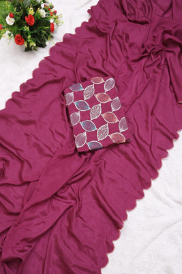 KV Fashion Solid/Plain Bollywood Chiffon Saree(Magenta)
