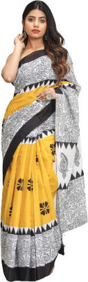 Kiaaron Printed Daily Wear Pure Cotton Saree(Yellow)