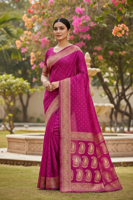 Bindi Woven Banarasi Cotton Silk, Jacquard Saree(Pink)