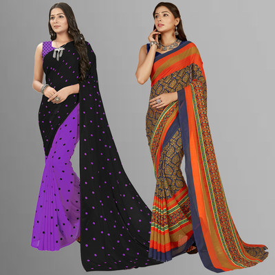 Anand Sarees Self Design Daily Wear Georgette Saree(Pack of 2, Multicolor, Purple, Black)