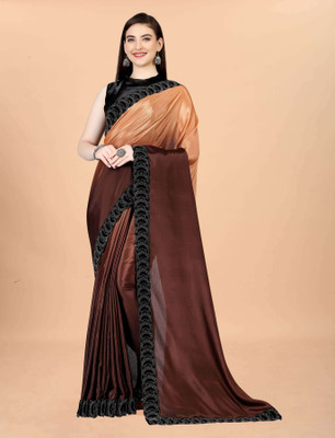 VINIT ENTERPRISE Solid/Plain Bollywood Silk Blend Saree(Brown)