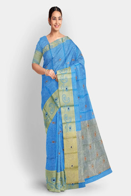PRIDE SALES Embellished Handloom Cotton Silk Saree(Light Blue)