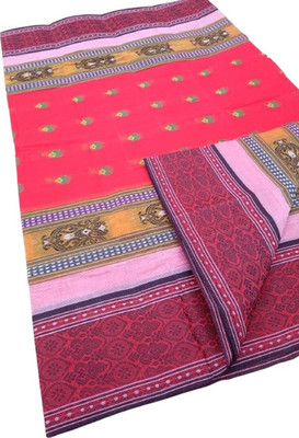 KhayaFashion Woven Tant Pure Cotton Saree(Orange)