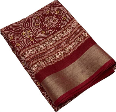 JHANVITEXTILES Digital Print Bandhani Cotton Silk Saree(Maroon)