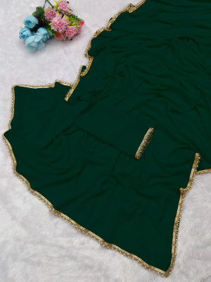 drashti trading Solid/Plain Bollywood Georgette Saree(Green)