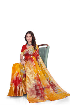 Aarunika fashion Solid/Plain Bollywood Organza Saree(Red)