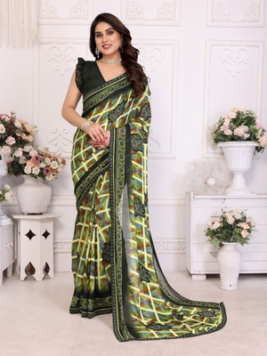 Moda Rapido Printed Bollywood Georgette Saree(Green, Cream)