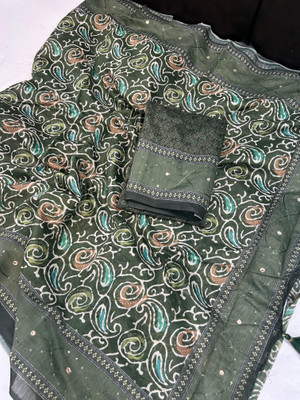 VIKALP FABRICS Digital Print Chanderi Cotton Blend Saree(Green)