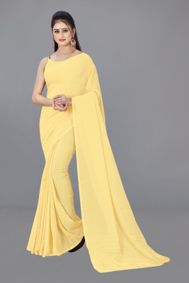 V And V Shop Solid/Plain, Dyed Daily Wear Georgette Saree(Yellow)