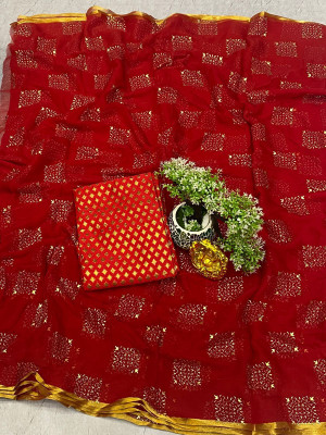 Desi Style Embellished Daily Wear Velvet, Chiffon Saree(Red)