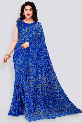Madhur milan Printed, Geometric Print Bandhani Georgette Saree(Blue)