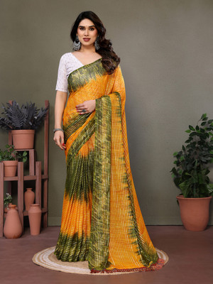 AWESOME Printed Bollywood Georgette, Silk Blend Saree(Orange)