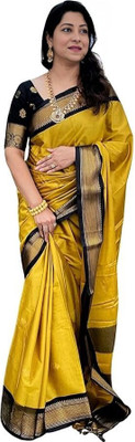 HouseOfCommon Temple Border Bollywood Cotton Silk Saree(Multicolor)