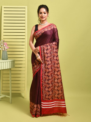 Rupeshwari Self Design Bollywood Silk Blend Saree(Maroon)