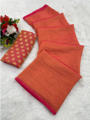 JAGORA Solid/Plain Bollywood Cotton Silk Saree(Orange)