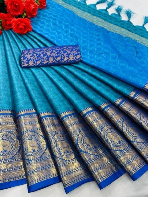 Dhami Woven Dharmavaram Cotton Silk Saree(Blue)