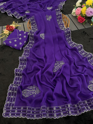 HouseOfCommon Embellished Bollywood Pure Silk Saree(Purple)