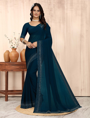 riyanshi fashion Embellished, Self Design, Solid/Plain Bollywood Georgette Saree(Blue)