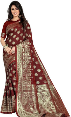 mahakay Woven Kanjivaram Silk Blend Saree(Maroon)