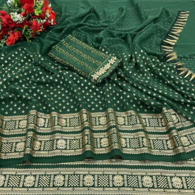 V AMAN FASHION Self Design, Floral Print Bollywood Georgette Saree(Dark Green)