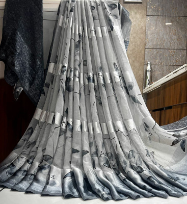 Fancy Fab Printed Dharmavaram Silk Blend Saree(Grey)