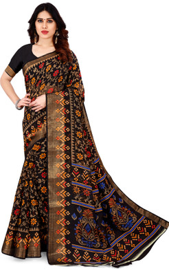 HouseOfCommon Floral Print Bollywood Cotton Linen Saree(Black)