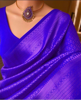 Bansari Textiles Woven Kanjivaram Cotton Silk Saree(Blue)