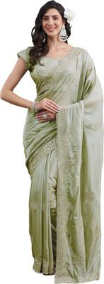 ECOLEAF Embroidered Daily Wear Silk Blend Saree(Silver)