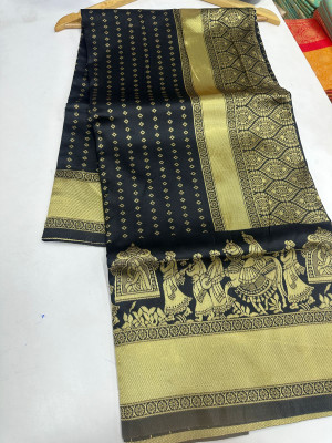 LADY SHOPI Self Design Banarasi Pure Silk Saree(Black)