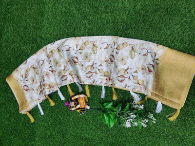 SSHAGUN LIFESTYLE Floral Print Bollywood Linen Saree(White)
