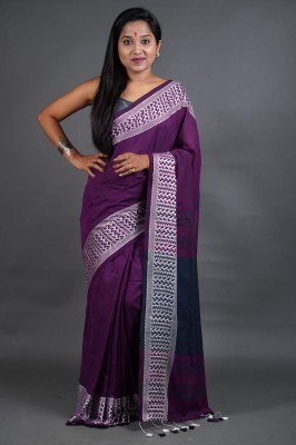 Quetzal Temple Border, Self Design Handloom Pure Cotton Saree(Purple)