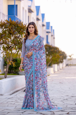 INDRAPOOJA CREATION Printed Bollywood Georgette Saree(Light Blue)