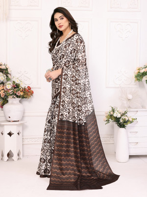 Vedant Vastram Floral Print Bollywood Cotton Blend Saree(Brown)