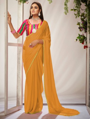 Sareez House Solid/Plain Bollywood Chiffon Saree(Mustard)