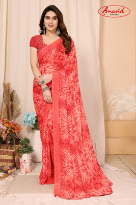 Anand Sarees Ombre, Floral Print Daily Wear Georgette Saree(Red)