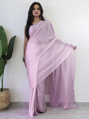 Anouk Rustic Striped Pre Draped Saree Georgette Saree(Pink)