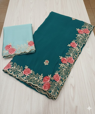 shrijamyaham Embroidered Bhagalpuri Chiffon Saree(Dark Green)