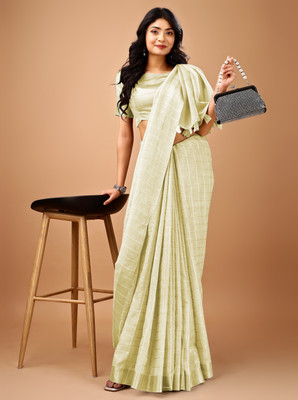 HAANIBA Checkered Daily Wear Handloom Linen Saree(Brown)