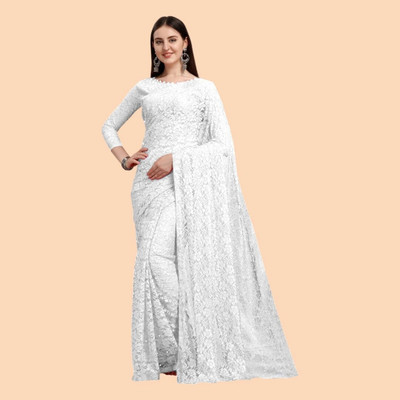 NORAFLEXx Printed Bollywood Brasso Saree(White)