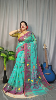 Rnn Saree Embroidered Jamdani Cotton Silk Saree(Multicolor)