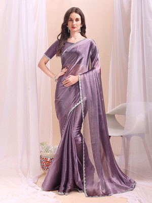 XOOM LADY Solid/Plain Bollywood Jimmy choo Saree(Purple)