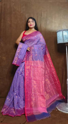 Mondal Saree Centre Printed Bollywood Cotton Silk Saree(Pink, Purple)