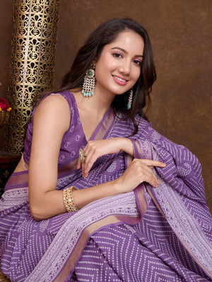 Tasrika Geometric Print Daily Wear Georgette Saree(Purple)