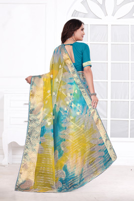 Aarunika LGF Solid/Plain Bollywood Organza Saree(Light Blue)