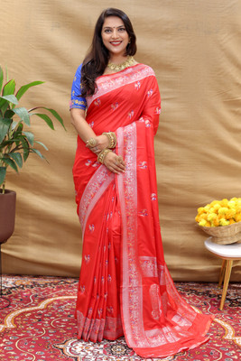 amirat Self Design Banarasi Jacquard Saree(Red)