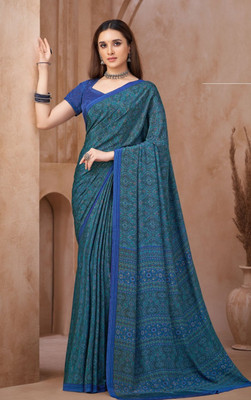 REBOOT FASHIONS Graphic Print Bollywood Crepe Saree(Blue)