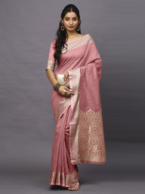 Sareemall Woven Tant Linen Saree(Pink)