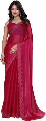 JS Clothing Mart Embroidered, Solid/Plain Bollywood Jimmy choo Saree(Red)