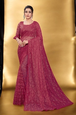 Nexafashion Self Design Daily Wear Net Saree(Maroon)