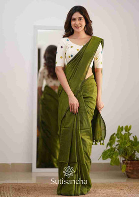 Hiya saree And Punjabi house Printed, Solid/Plain Handloom Pure Cotton, Cotton Silk Saree(Maroon)